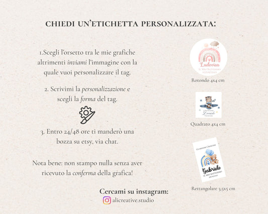Etichette personalizzate per bomboniere Battesimo – Tag in Cartoncino e Tag Adesivi