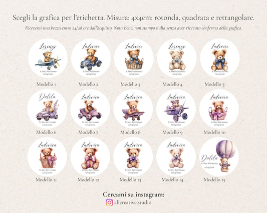 Etichette personalizzate per bomboniere Battesimo – Tag in Cartoncino e Tag Adesivi