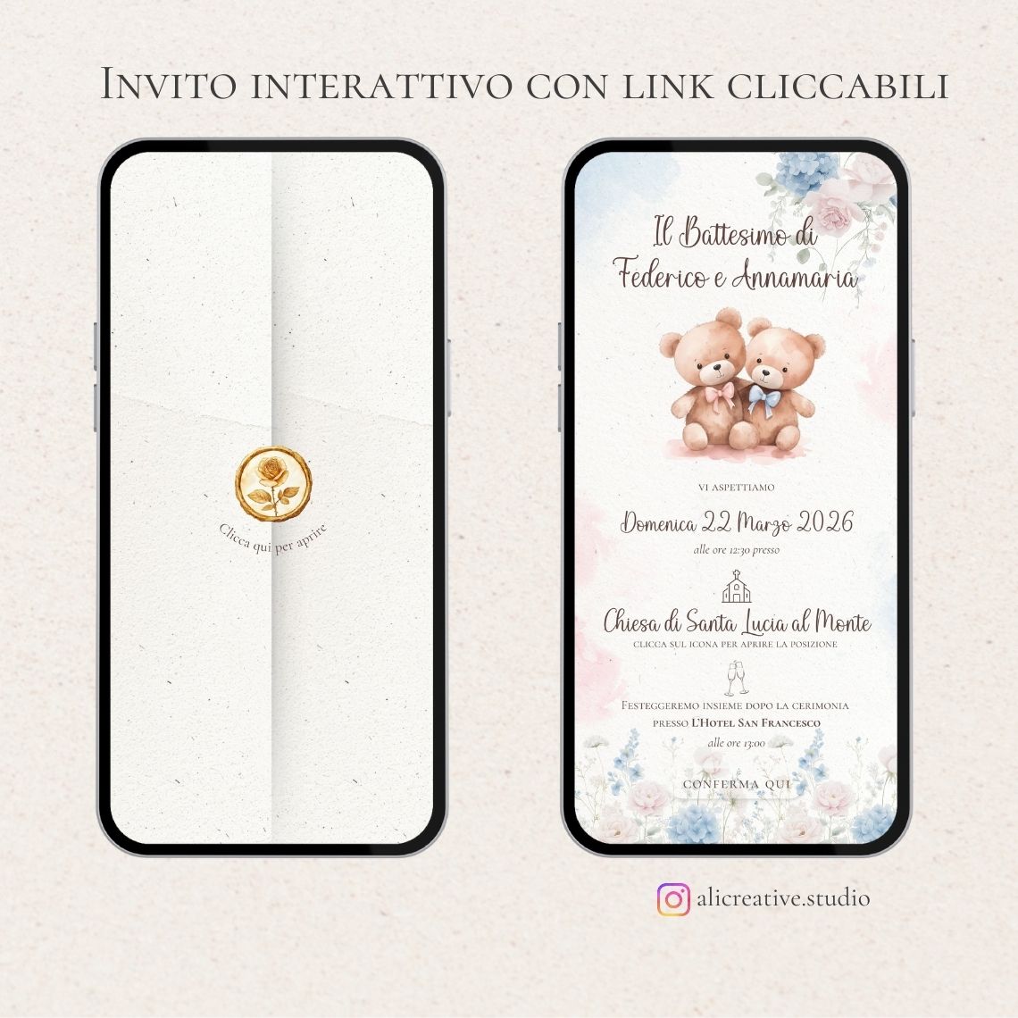 Invito Interattivo con Link Cliccabili Orsetti Gemelli