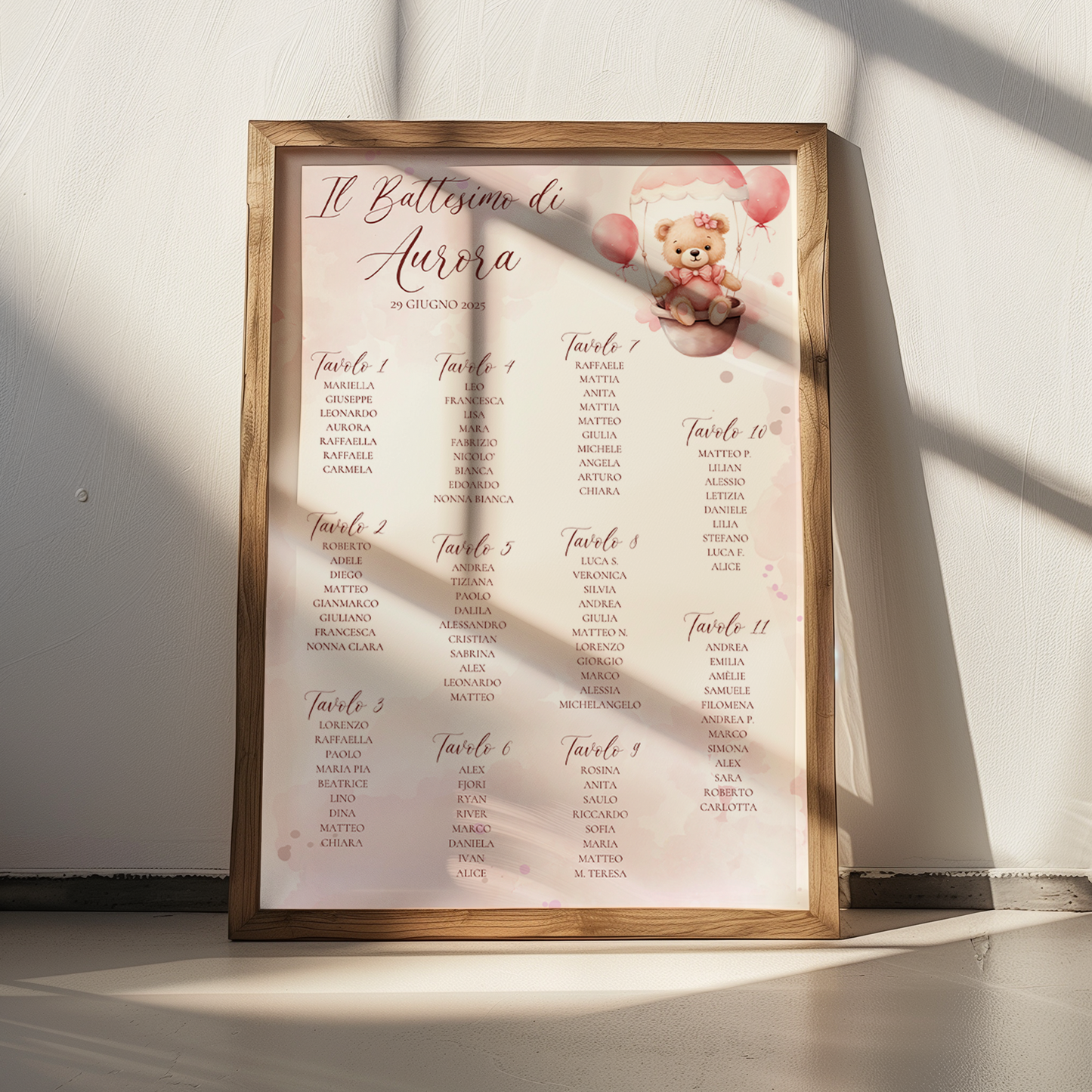 Tableu di Benvenuto personalizzato con i tavoli